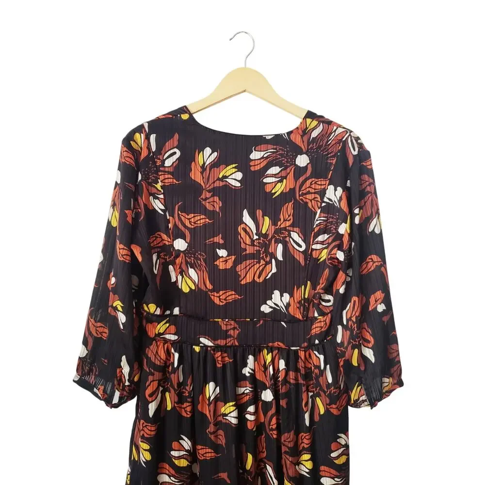 ba&sh Floral Print Midi Dress Black Size Large (US 10)